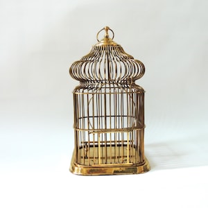 Large Brass Birdcage, dome top, swinging perch, ornate decorative birdcage