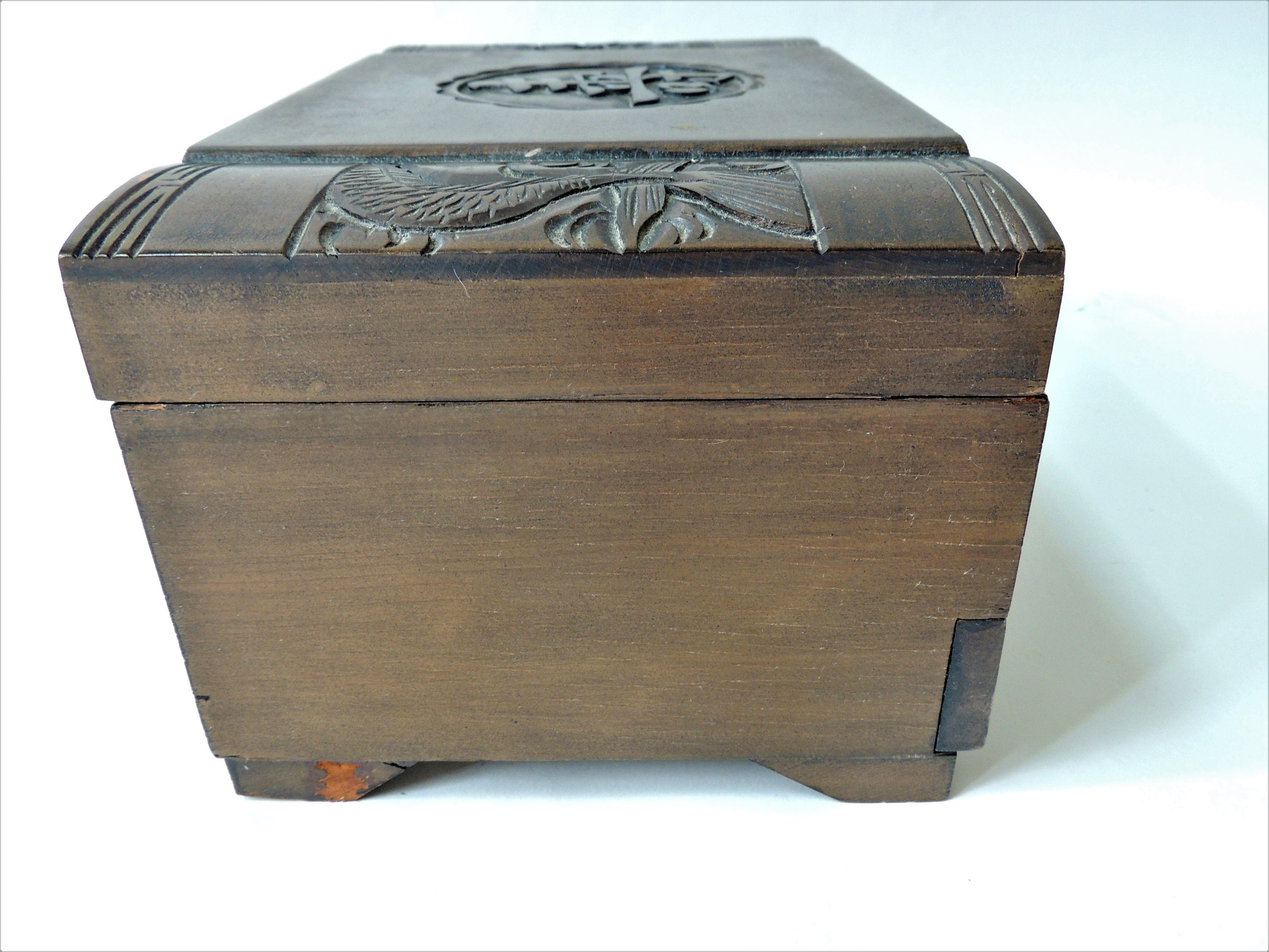 Vintage Jewelry Music Box, Chinese Hand Carved Wood, Jewelry