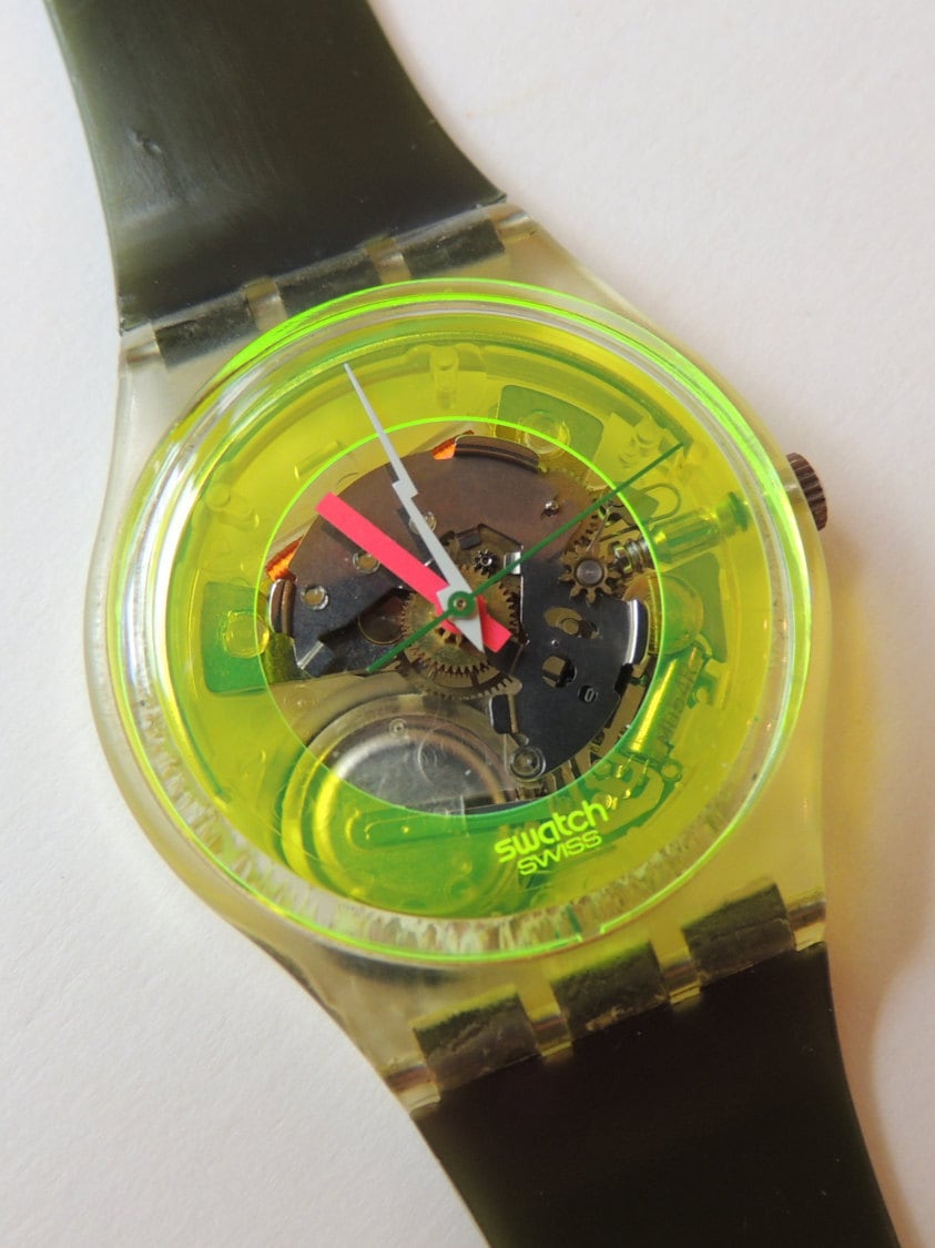 レア物!Swatch Wake Up! GK101 Rare 80's Swatch Watch Techno Sphere GK101, Neon Watch