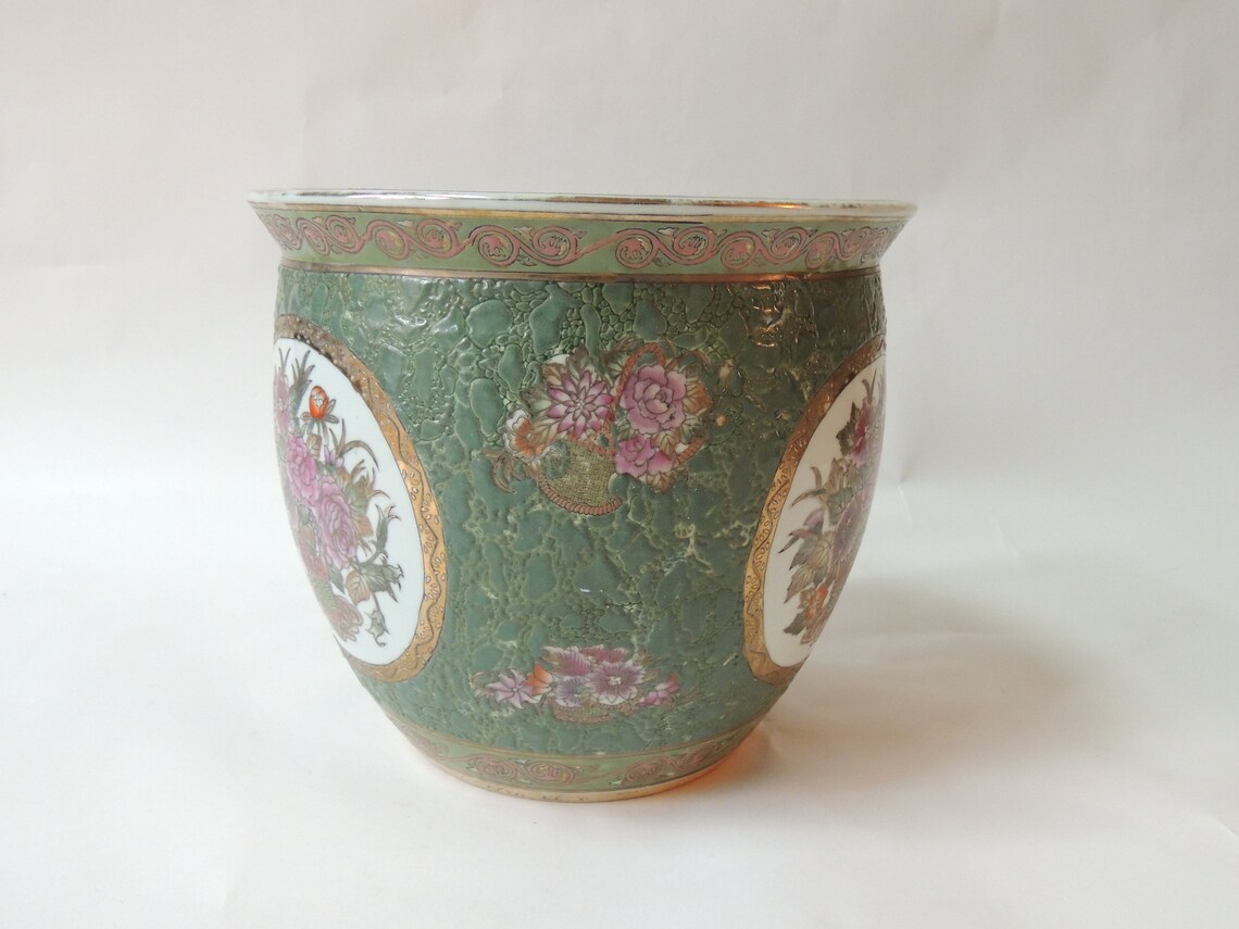 Vintage Chinese Fish Bowl Planter Andrea by Sadek heavy | Etsy