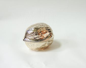 Vintage Silver Plated Walnut Shaped Lidded Bowl, authentic FB Rogers, makers mark, Japan