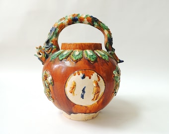 未使用・新品 手作り陶器 花瓶 白茶ストライプ 手作りの中国製陶器、黄桃色テーマの花瓶 ws1768E - Etsy 日本