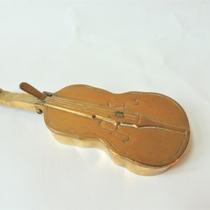 Brass Guitar Trinket Box, vintage musical instrument stash box with hinged lid