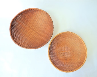 Pair of Large Woven Winnowing Baskets, Boho Wall, 17 inch