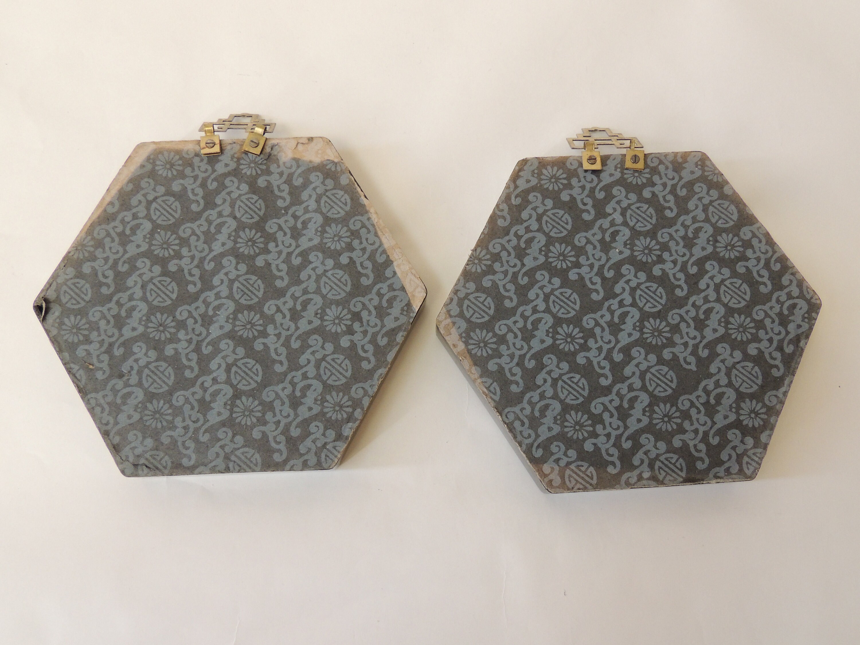 Vintage Chinese Shadow Box Art Set of Two Hexagon Frame Etsy