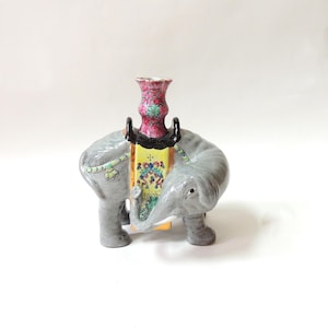 Famille Rose Porcelain Elephant, vintage chinoiserie, hand painted