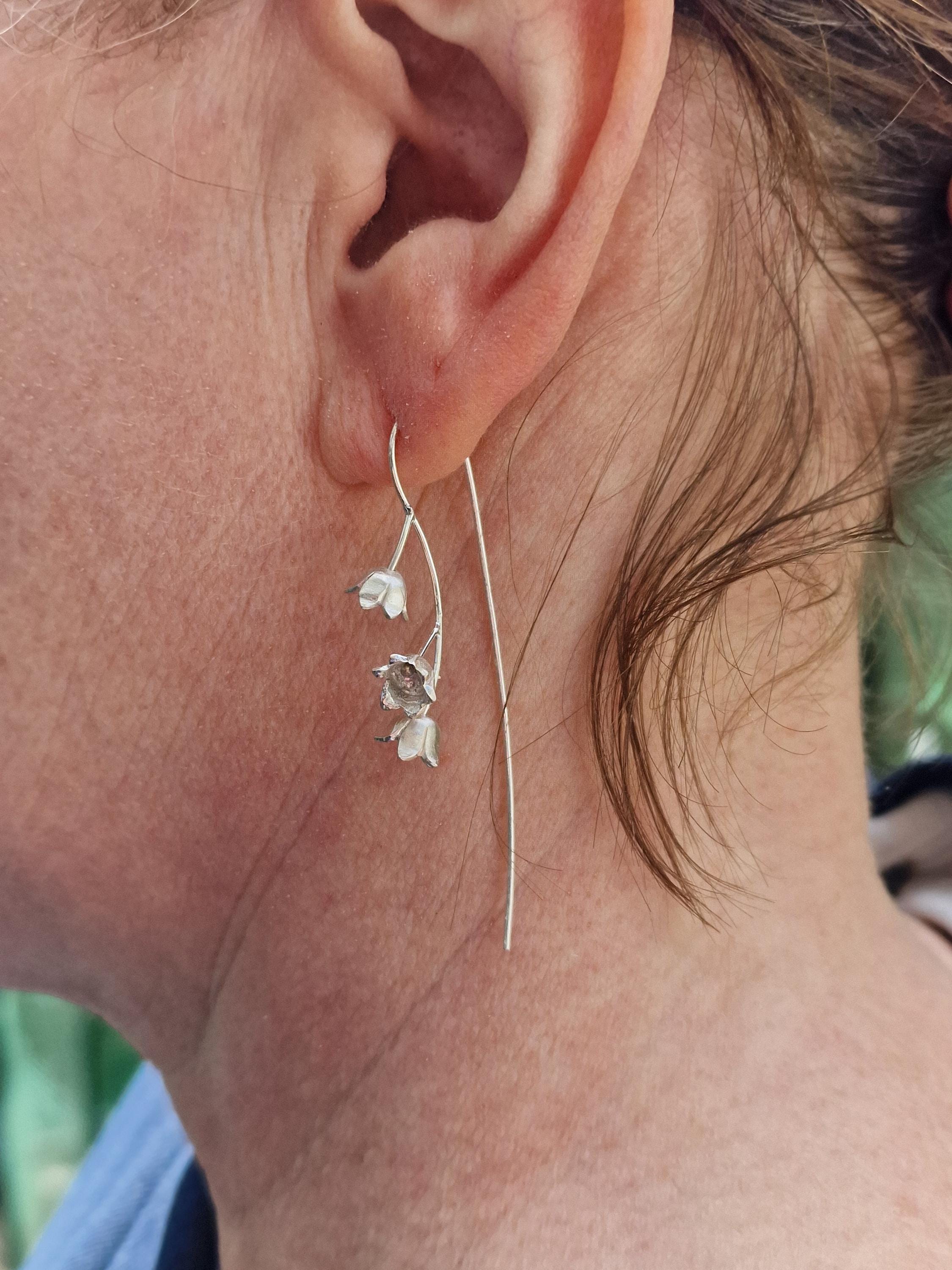 Singolo orecchino a goccia con mughetto realizzato a mano in argento sterling, non in coppia - Italia