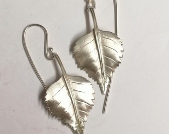 Birch tree leaf earrings hand made from Sterling Silver