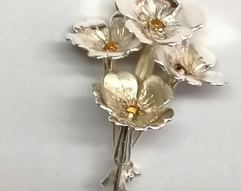Primrose brooch set with 4 x Citrines and made from Sterling Silver