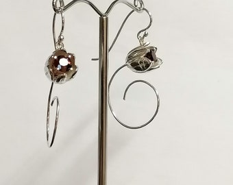 Tulip drop earrings hand made from Sterling Silver set with a 5 mm African Garnet