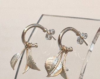 Rose Leaf hoops in Sterling Silver