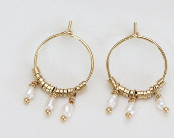 Lola hoops, dainty hoops, gold hoops, delicate hoops, boho hoops, handmade earrings, gift for her, water pearls