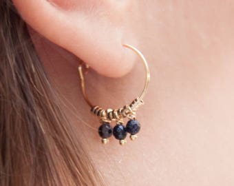 Boho hoops Lola, dainty hoops, gold hoops, delicate hoops, hoop earrings, thin earrings, gift for her, blue gemstone