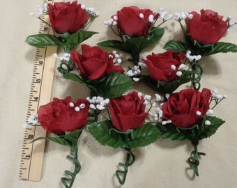 Set of 8 Wine Flared Rose Boutonnieres with Bead Baby's Breath for 8  Dollars