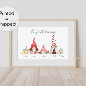 A4 Personalised Christmas Gnome Family Print Customise with up to 5 Gnomes