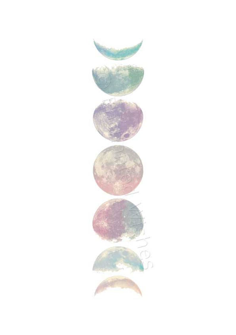 Moon Phases Print Colored Moon Poster Moon Phases Watercolor - Etsy