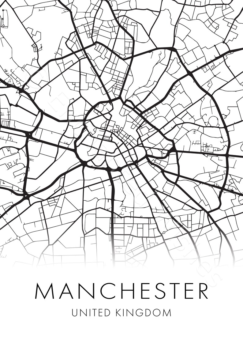 Manchester Map PRINTABLE Print Manchester UK Map Poster Etsy