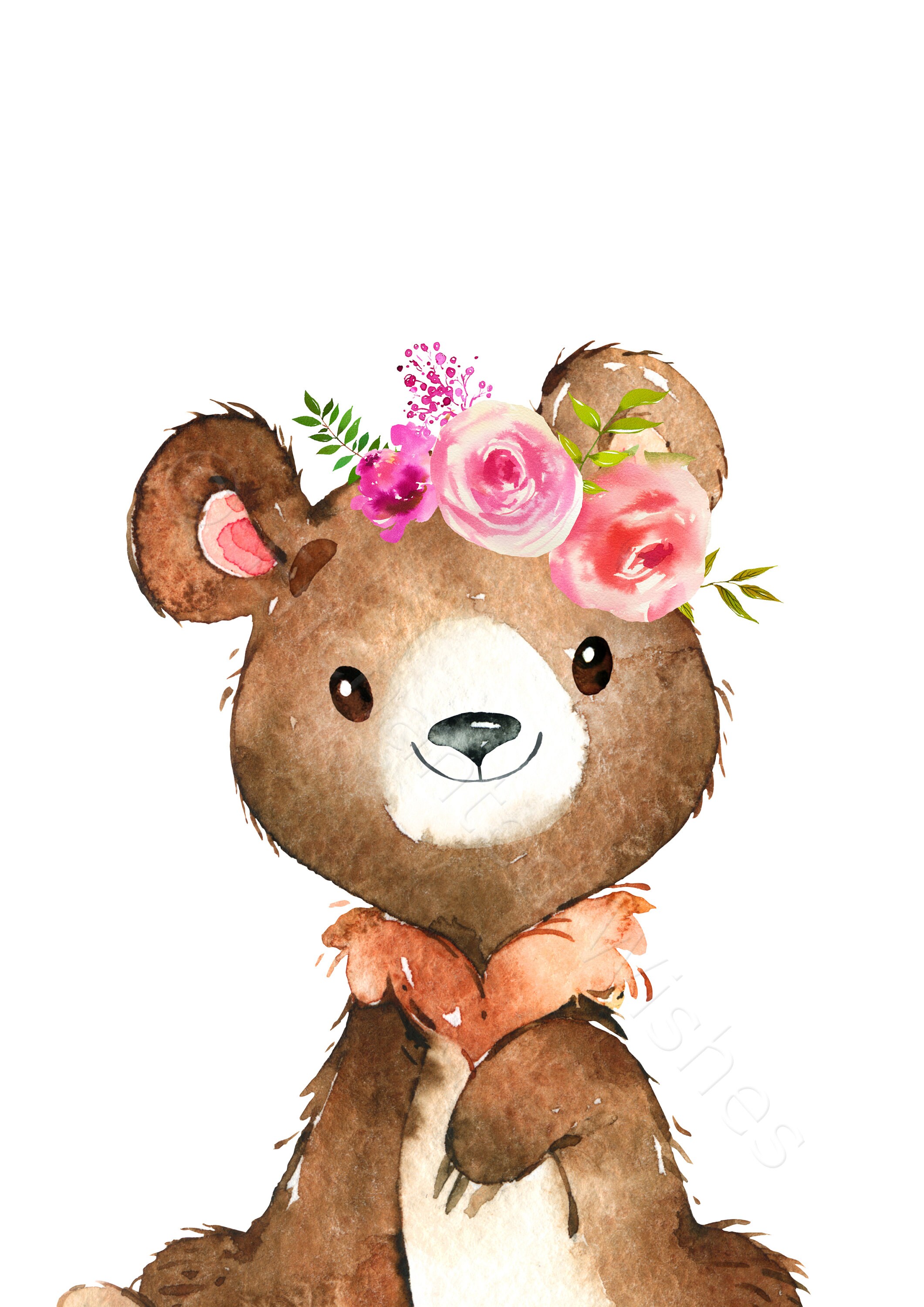 Woodland Animal Girls Nursery Prints Set of 6 Pink Floral Etsy