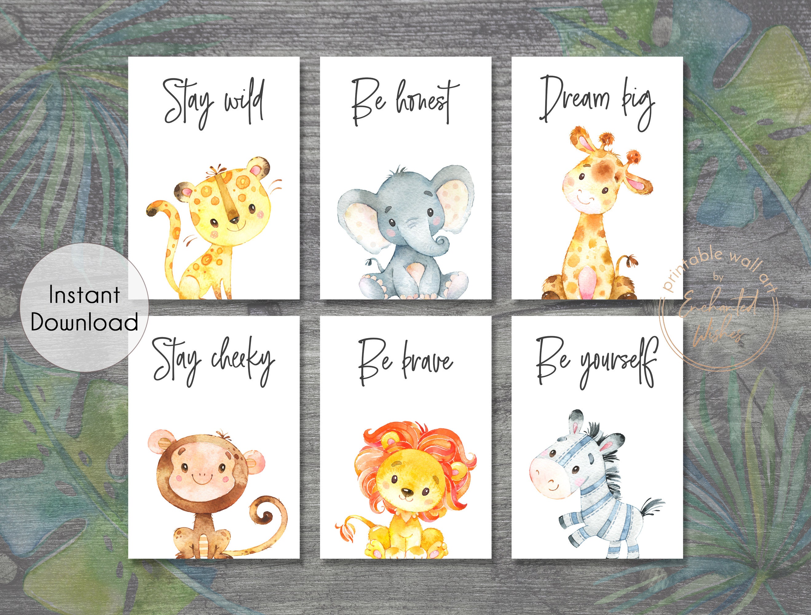 Safari Animal Quote Nursery Prints PRINTABLES Set of 6 Baby Etsy