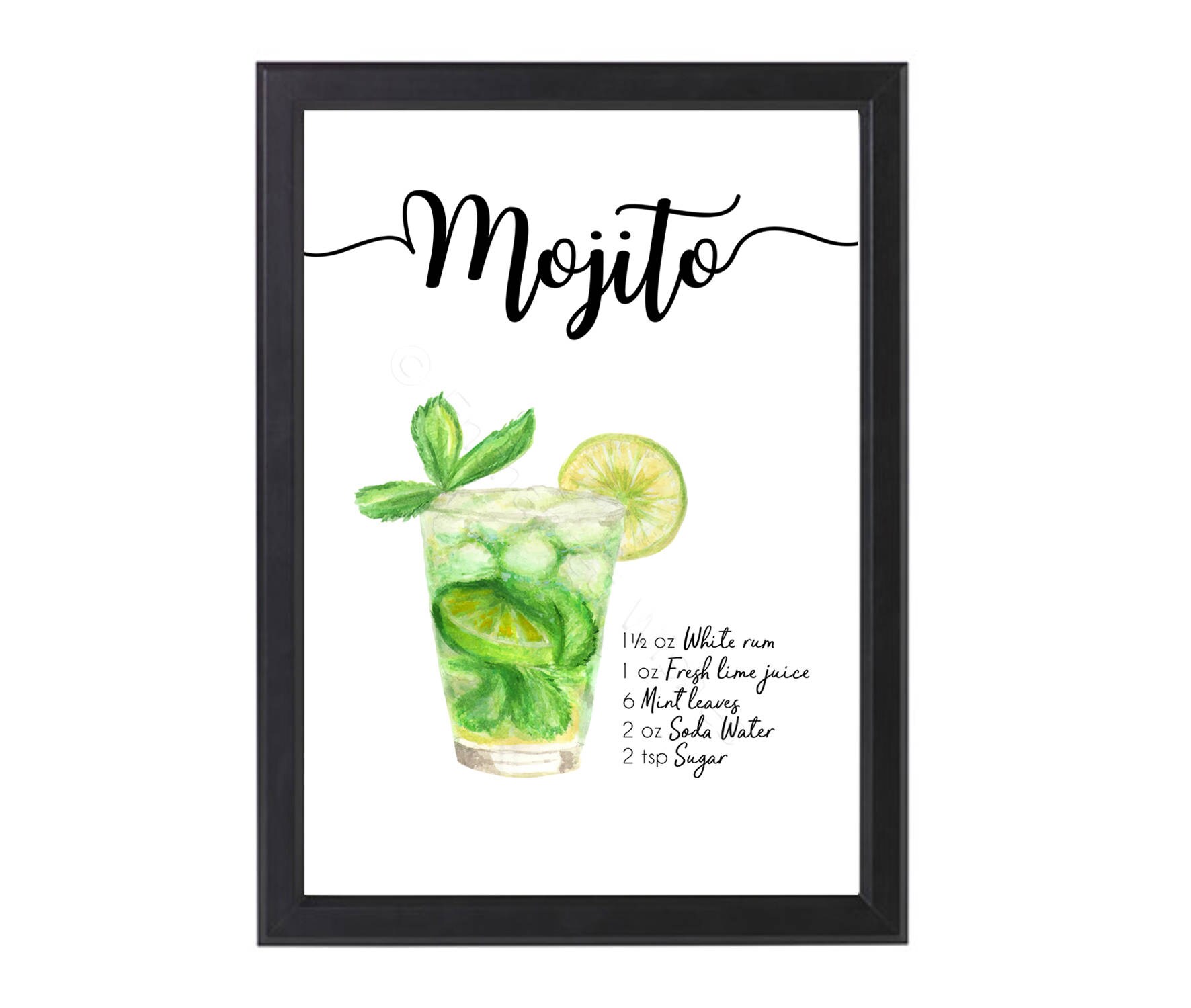 Mojito Print Mojito Cocktail Recipe Print Cocktail Recipe | Etsy