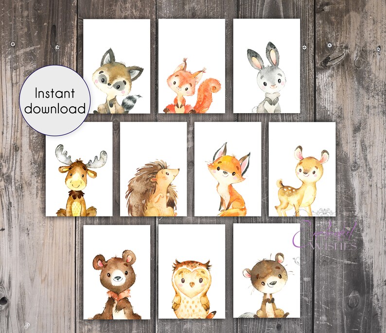 Baby Woodland Animal Nursery PRINTABLES Prints Set of 10 Baby | Etsy
