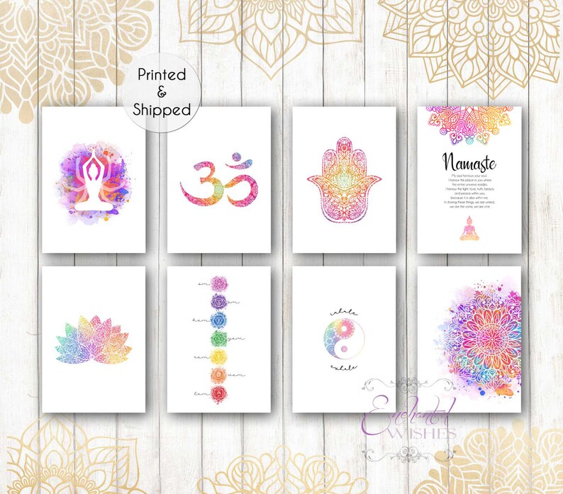 Yoga Prints Set of 8 Yoga Wall Art Yoga Prints Rainbow Etsy UK