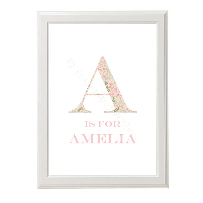 Girls Pink Floral Nursery Print Set of 3 Personalised Name Etsy UK
