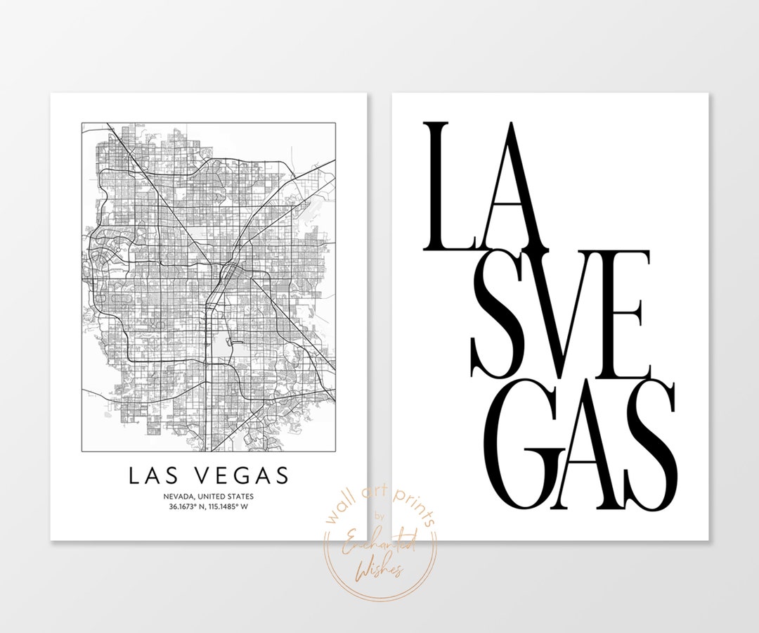 Las Vegas Map Print Set of 2, Las Vegas Print, Las Vegas Typography Poster, Las Vegas Wall Art ...
