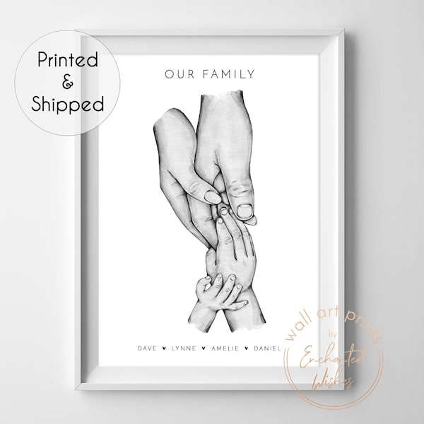 Family Holding Hands Print, Personalised Family Hands Print, Custom Family Portrait, Family Hands Picture Keepsake, Birthday Gift Family