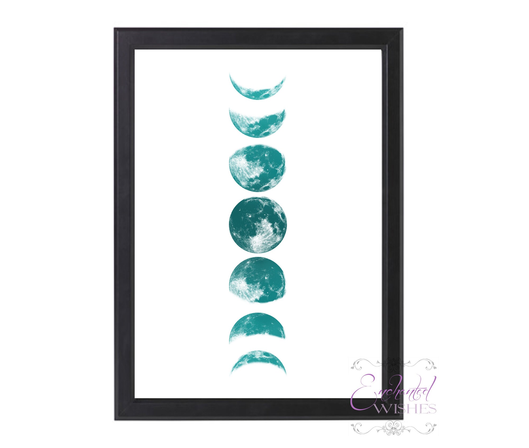 Teal Moon Phases Print Teal Green Moon Wall Art Lunar Cycle - Etsy