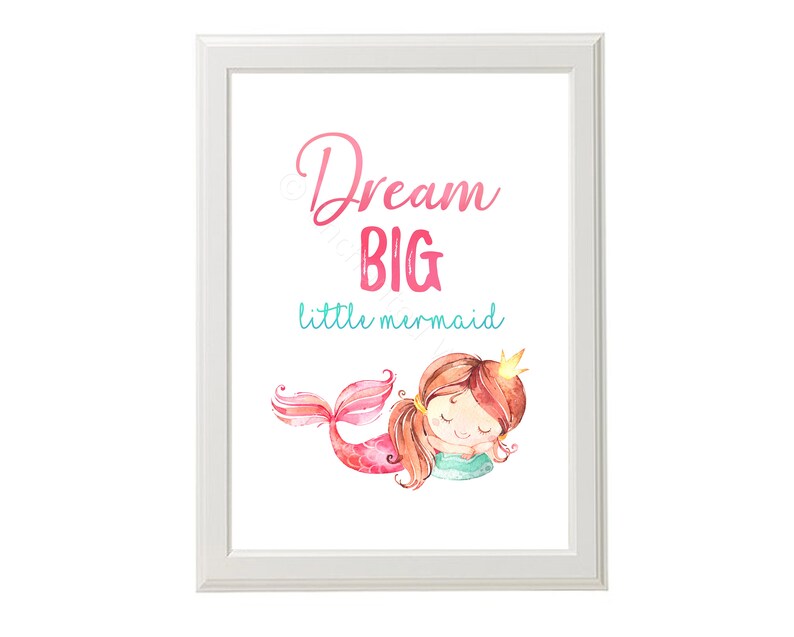 Dream Big Little Mermaid Print Mermaid Print Mermaid Wall Art Mermaid Bedroom Decor Girls Bedroom Wall Art Mermaid Dream Big Art Print
