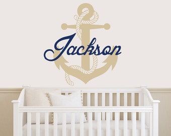 Personalized Anchor WALL DECAL Boy Name Vinyl Sticker, Decals Custom Name Decals Nautical Anchor Name, Decor Nursery Kids Boys Room Art x264