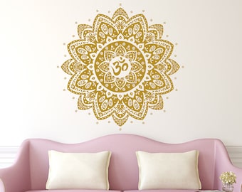 Gold Mandala Decal Om Wall Decal Mandala Wall Decal Home Decor Boho Bohemian Bedroom Ornament Moroccan Pattern Namaste Yoga Studio x281