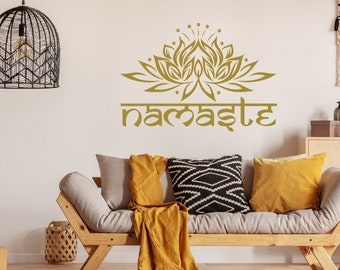 Calcomanía de pared Namaste con flor de loto, vinilo adhesivo con citas de Buda, decoración de pared para dormitorio, estudio de yoga, arte de loto x230