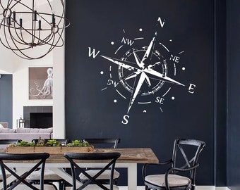 Compass Wall Decal Nautical Decor Bedroom Art Wall Sticker Bathroom - x327