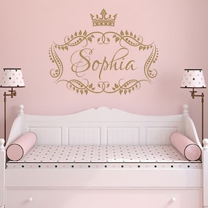 Girl Name WALL DECAL Girl Princess Crown Vinyl Lettering Decal, Sticker Frame Custom Decals Personalized Name Decor Nursery x273