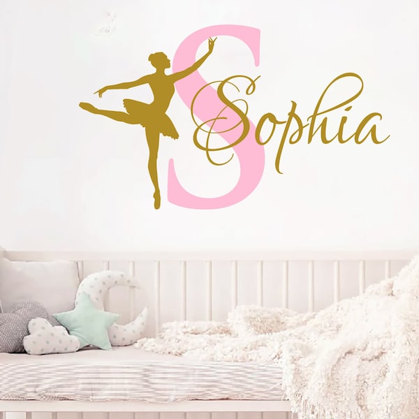 Ballerina WALL DECAL GIRL Name Dancing Nursery Ballet Dance Vinyl Decals Sticker Custom Decals Personalized Girls Bedroom Decor Room x272