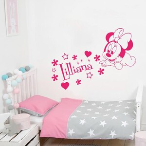 Name Wall Decal Minnie Mouse Vinyl Decals Sticker Custom Name Decals Personalized Baby Girl Name Decor Bedroom Nursery Baby Room Decor ZX59