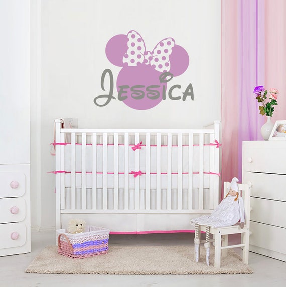 Minnie Mouse Wall Decal Name Bow Head Ears Vinyl Decals Etsy