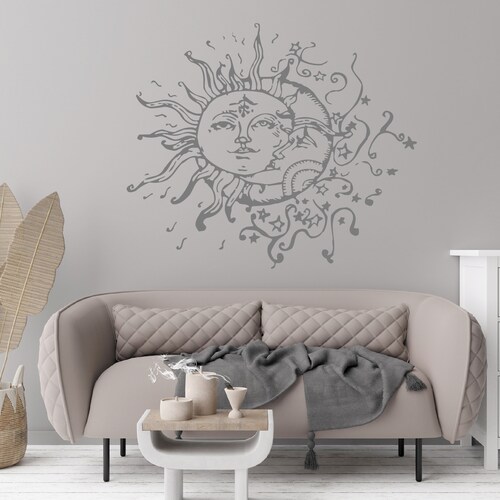 Moon Wall Decal Vinyl Sticker Decals Sun and Moon Crescent Etsy