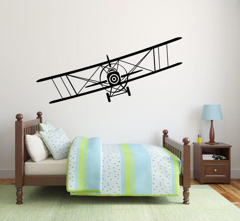 Plane Wall Decal Airplane Vinyl Sticker Decals Biplane Decor Etsy