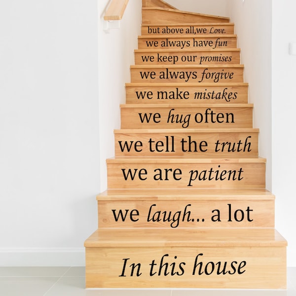 Stair Decals Quotes Stairway, Love Family Truth Phrases Hug Fun Home Art Staircase, Decoration For House Living Mural Vinyl Stickers x233