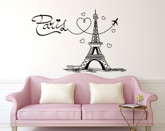 Eiffel Tower Wall Decal Paris Silhouette Vinyl Stickers Decals Art Home Decor Mural Vinyl Lettering Wall Decal France Bedroom Dorm x252