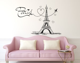 Eiffel Tower Wall Decal Paris Silhouette Vinyl Stickers Decals Art Home Decor Mural Vinyl Lettering Wall Decal France Bedroom Dorm x252