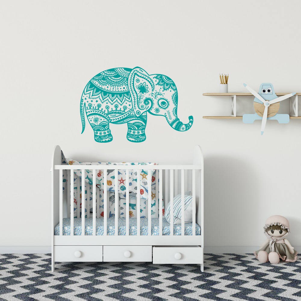 Elephant Wall Decal Vinyl Stickers Floral Patterns Nursery Etsy