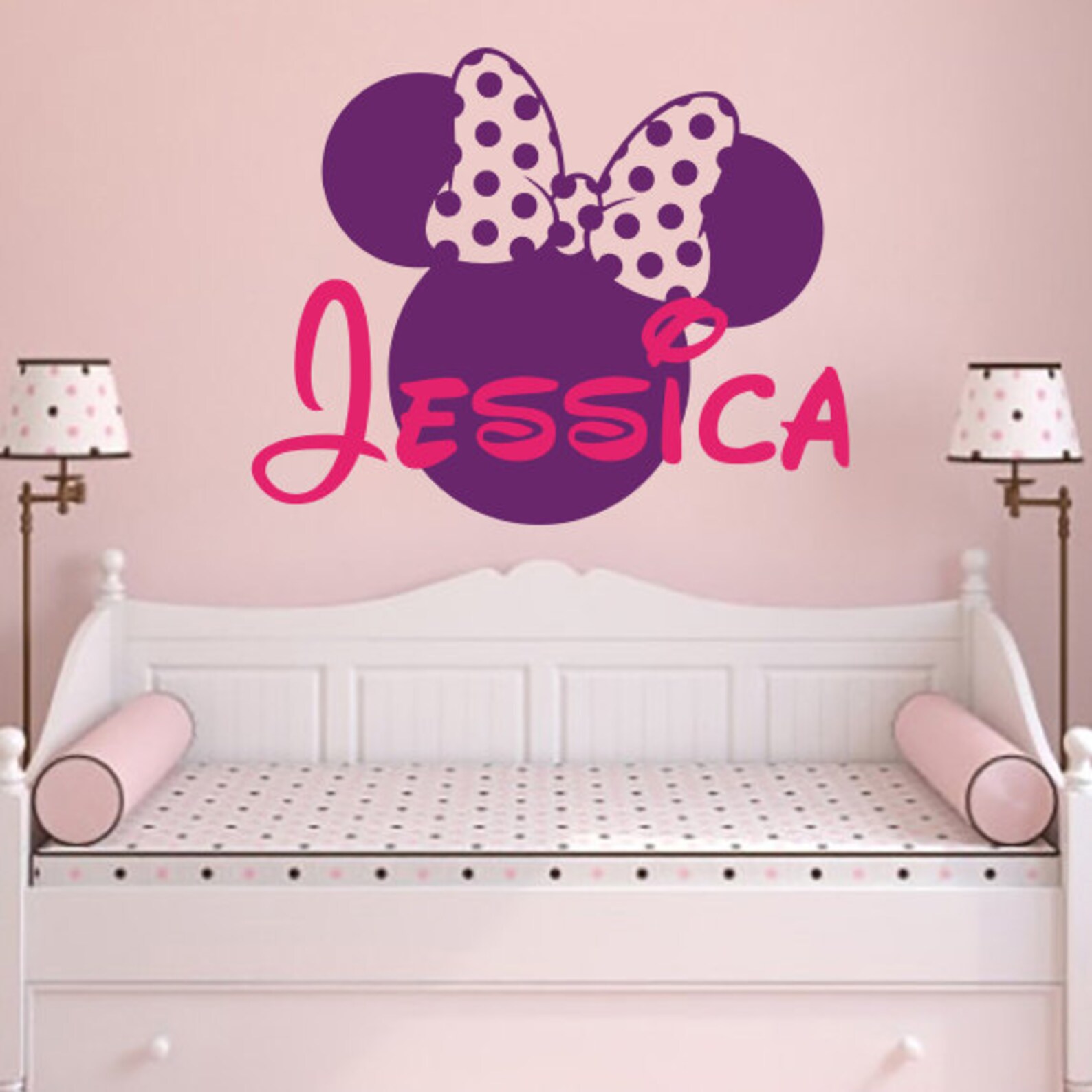 Minnie Mouse Wall Decal Name Bow Head Ears Vinyl Decal Etsy
