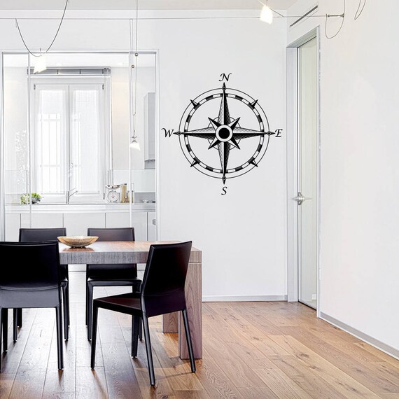 Compass Wall Decal Bathroom Art Nautical Compass Rose Navigate Etsy