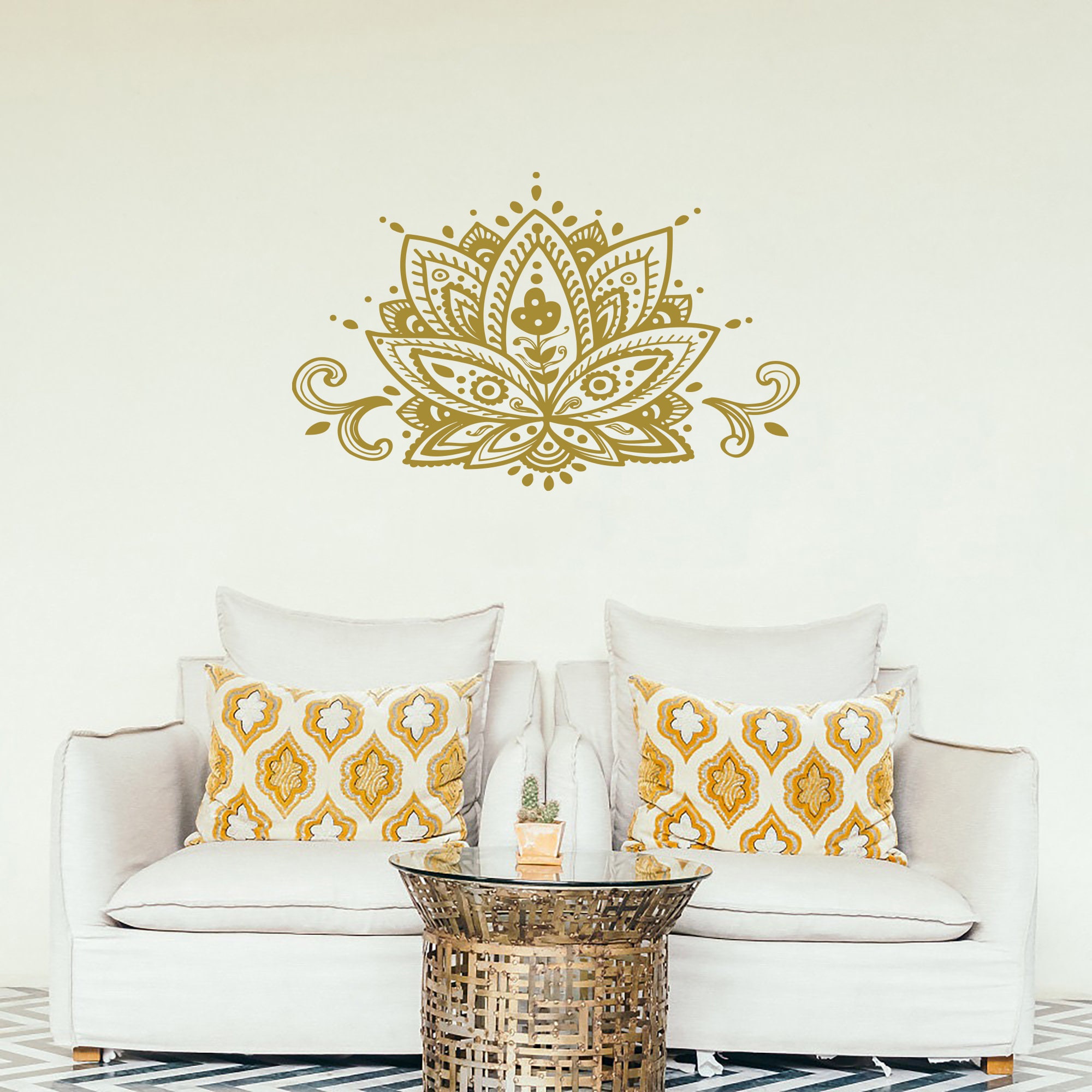 Lotus Flower Wall Decal Mandala Vinyl Sticker Decals Home Decor Boho ...
