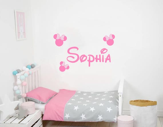 Minnie Mouse Name Wall Decal Vinyl Decals Sticker Custom Name Decals Personalized Baby Girl Name Decor Bedroom Nursery Baby Room Decor X333