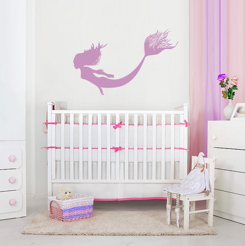 nursery girl wall decal mermaid wall sticker vinyl nursery | etsy
